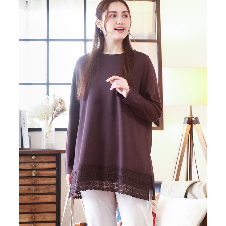 ダークブラウン(87) | 【大きいサイズ/a.v.v×eur3】ポンチ裾レーストップス | eur3