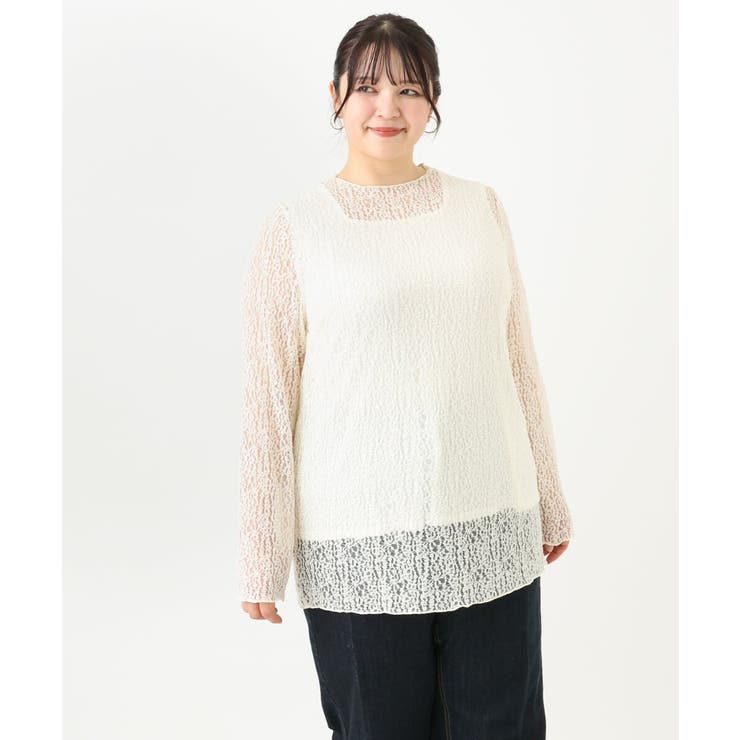 【大きいサイズ】ストレッチレーストップス | eur3 | 詳細画像1 