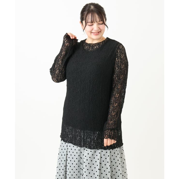 ブラック(94) | 【大きいサイズ】ストレッチレーストップス | eur3