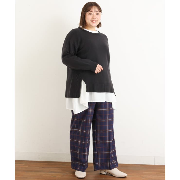 【大きいサイズ/a.v.v×eur3】チェック柄ワイドストレートパンツ | eur3 | 詳細画像11 