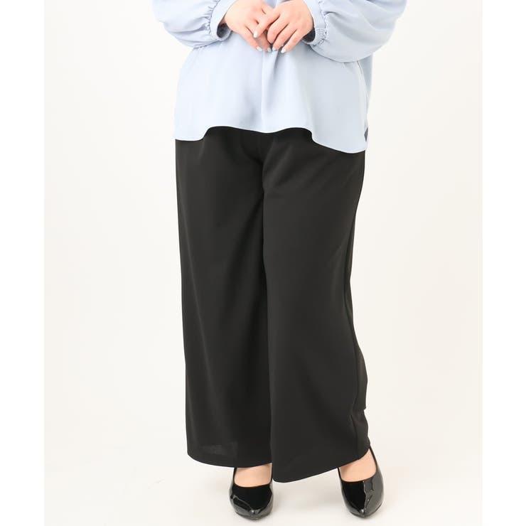 ブラック(94) | 【大きいサイズ/11号サイズあり】カットジョーゼットストレートワイドパンツ | eur3