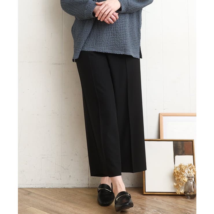 ブラック(94) | 【大きいサイズ】センタープレスワイドパンツ | eur3