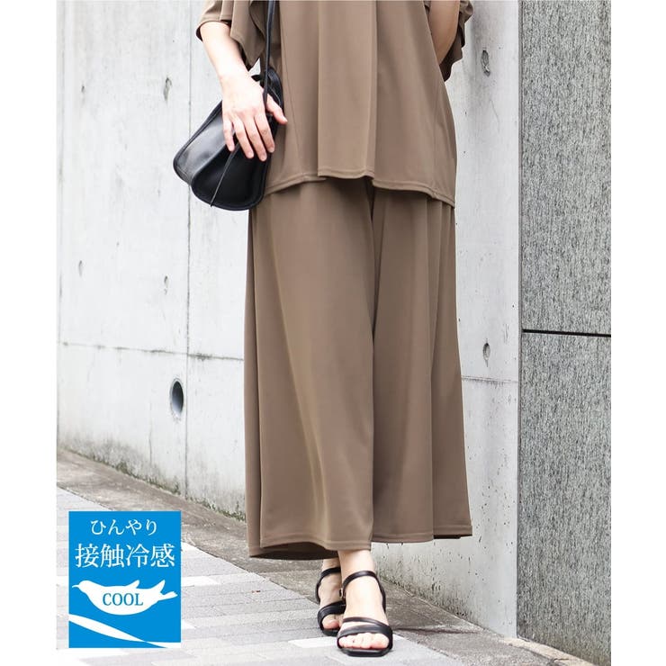 カーキ(36) | 【大きいサイズ/セットアップ対応】接触冷感ジャージーワイドパンツ | eur3