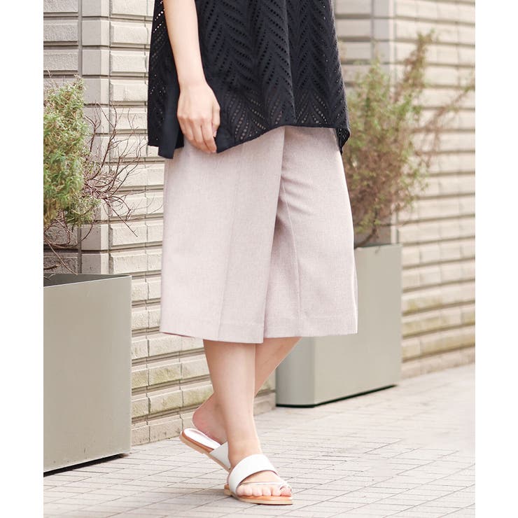 ベージュ(82) | 【大きいサイズ】リネンライクキュロットパンツ | eur3