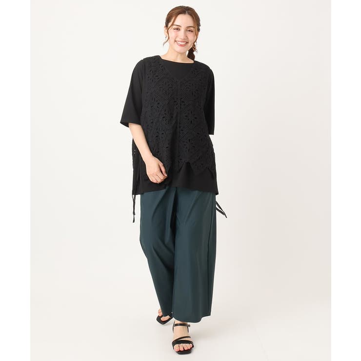 【大きいサイズ/接触冷感】ナイロンストレッチワイドパンツ | eur3 | 詳細画像4 