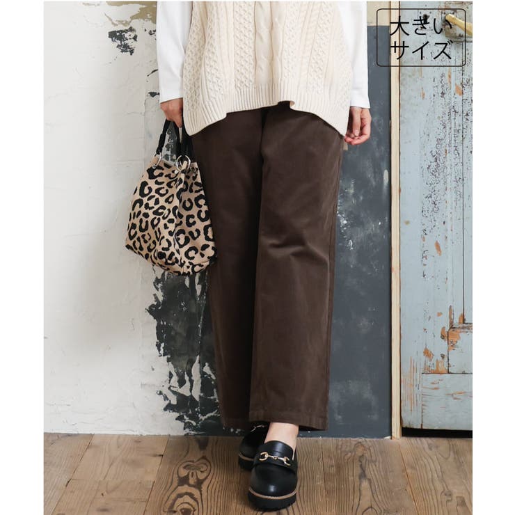 カーキ | 【大きいサイズ】コーデュロイワイドストレートパンツ | eur3