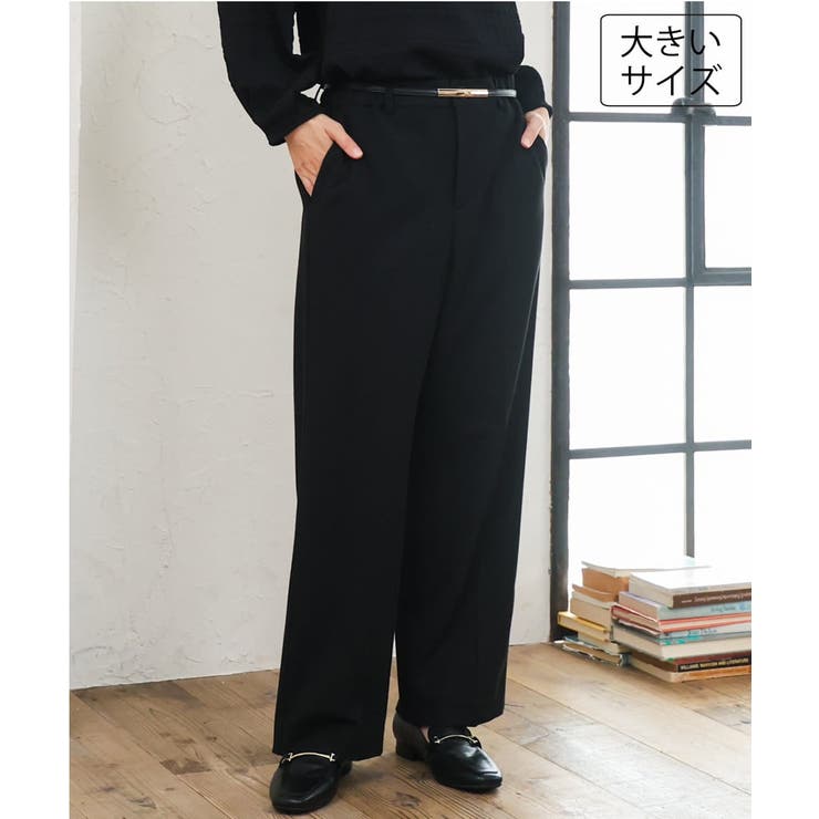 ブラック | 【大きいサイズ/裏起毛】センタープレスストレートパンツ | eur3