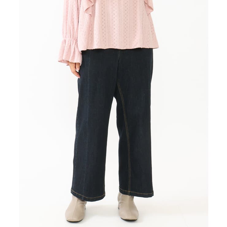 ネイビー(57) | 【大きいサイズ】ブロッキングデニムパンツ | eur3