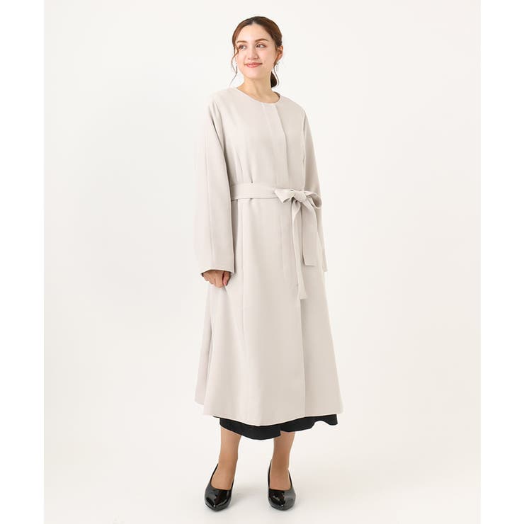 大きいサイズ】ノーカラーロングコート[品番：ITKW0020282]｜eur3