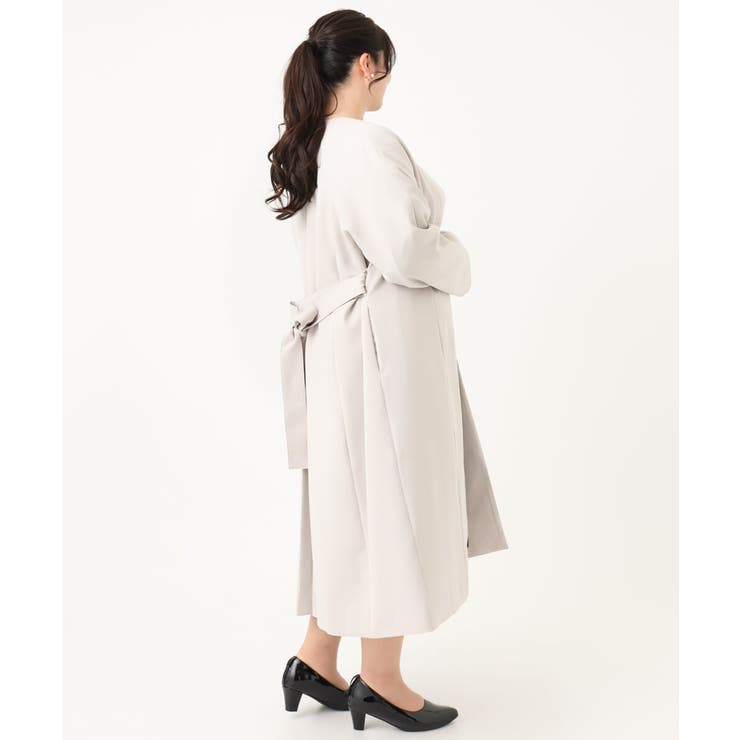 エウルキューブ] 大きいサイズ ノーカラーロングコート 大きいサイズ