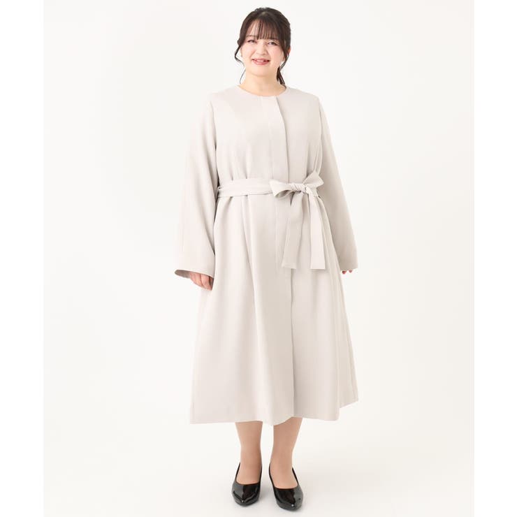 大きいサイズ】ノーカラーロングコート[品番：ITKW0020282