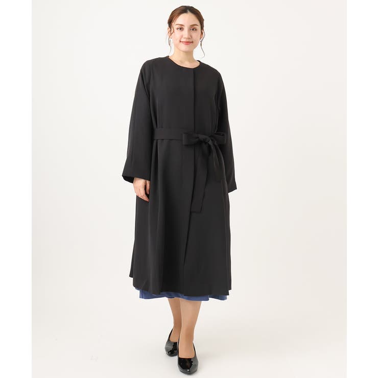 ブラック(94) | 【大きいサイズ】ノーカラーロングコート | eur3