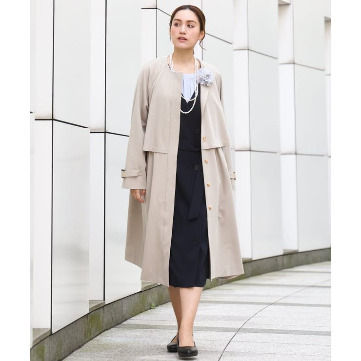 大きいサイズ】ノーカラートレンチコート[品番：ITKW0023779]｜eur3