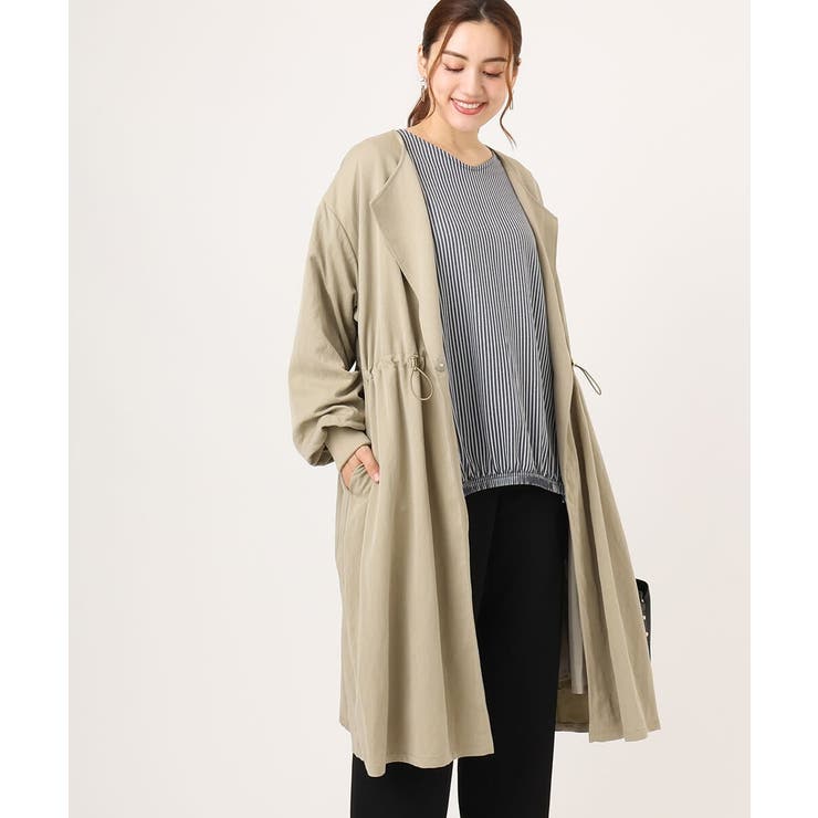 【大きいサイズ】ノーカラーロングコート | eur3 | 詳細画像1 