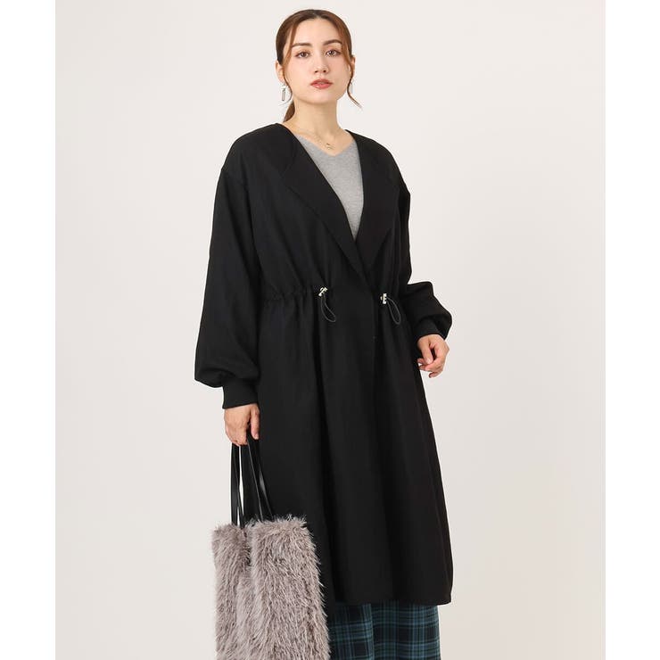 ブラック(94) | 【大きいサイズ】ノーカラーロングコート | eur3