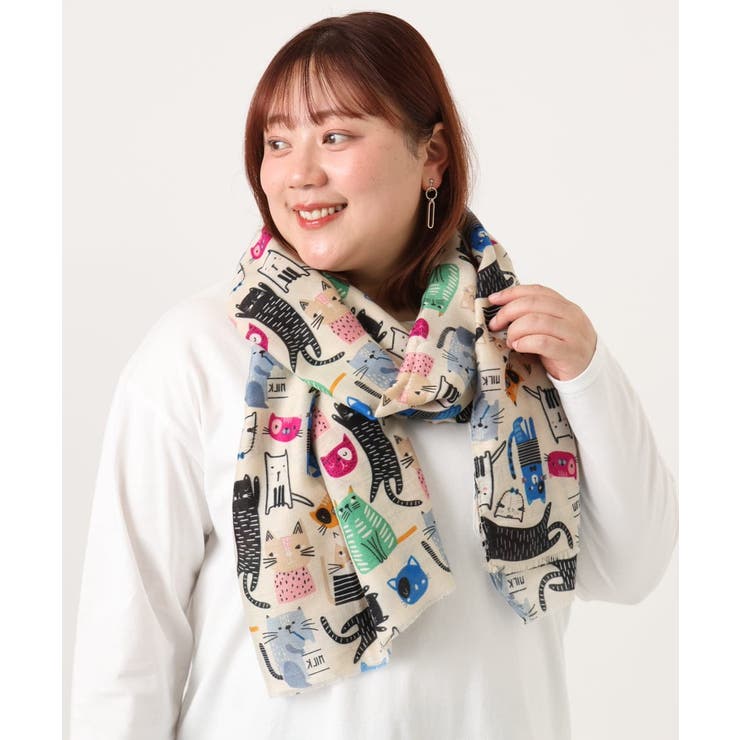 アイボリー | 猫モチーフ大判ストール | eur3