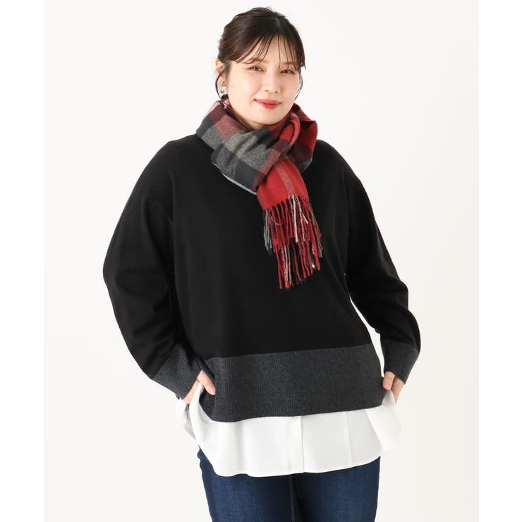 レッド | カラーチェックフリンジマフラー | eur3