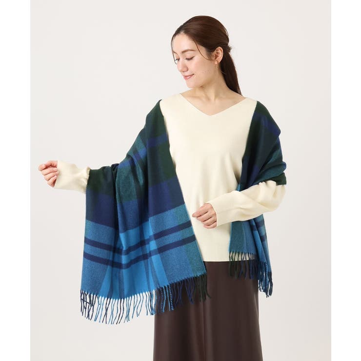 ネイビー | カラーチェックフリンジマフラー | eur3
