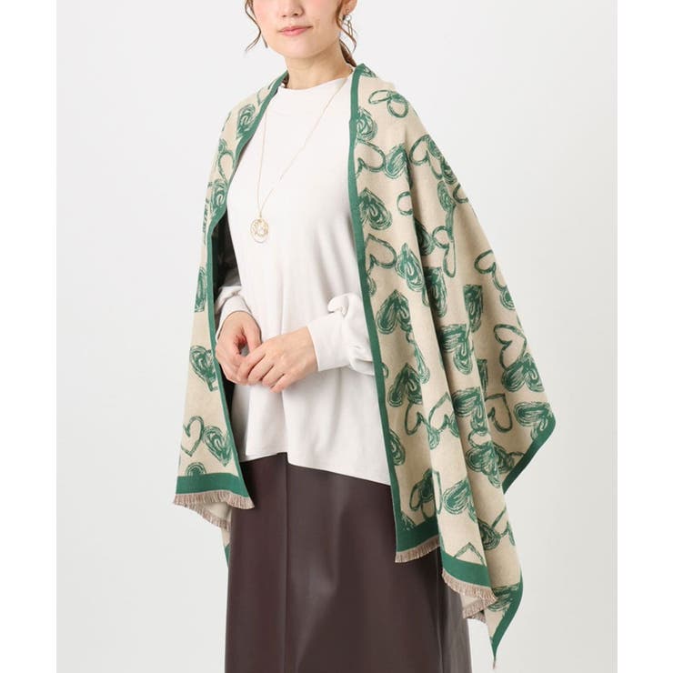 グリーン | ハート柄ストール | eur3