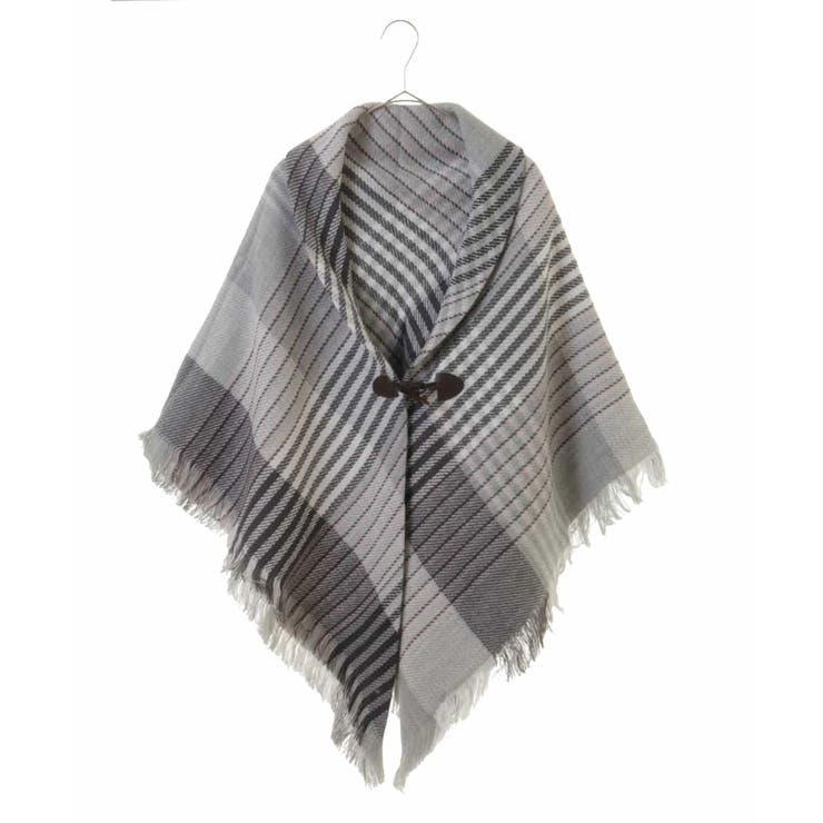 グレー | 【2WAY/洗える】トグル付きチェック柄大判ストール | eur3