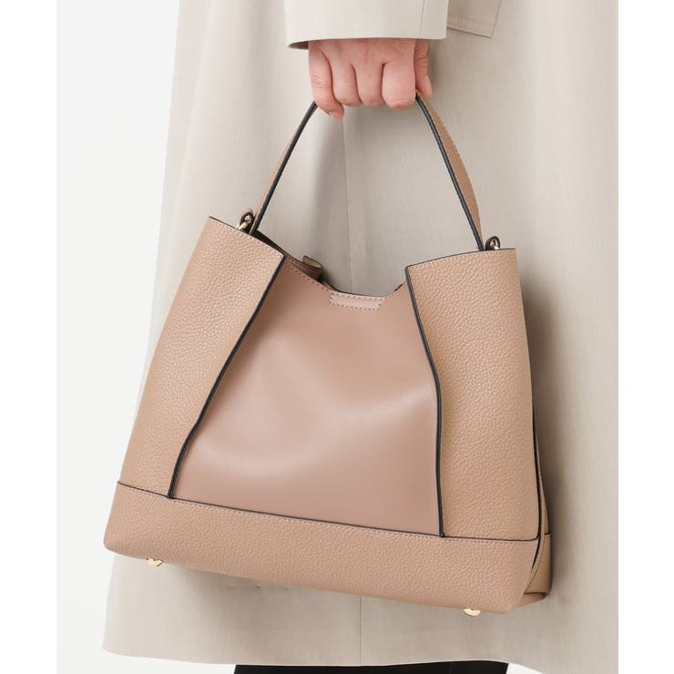 グレージュ | 【2WAY】切り替えデザインフェイクレザーハンドバッグ | eur3