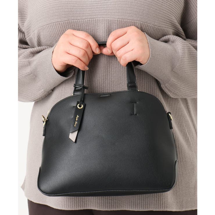 ブラック | 【2WAY/軽量】フェイクレザーラウンドトートバッグ | eur3