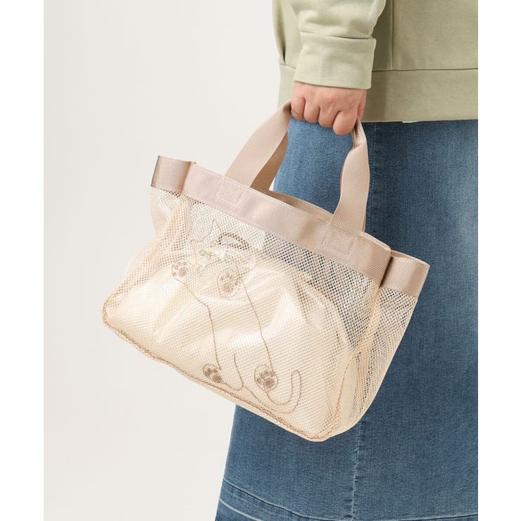 アイボリー | キャット刺繍メッシュトートバッグ | eur3