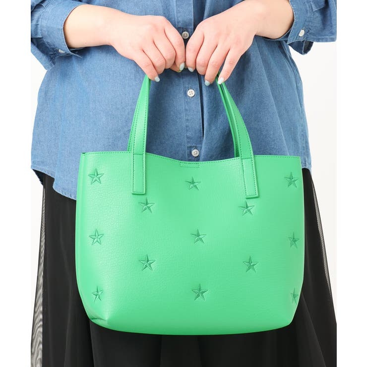 グリーン(35) | 星柄刺繍トートバッグ | eur3