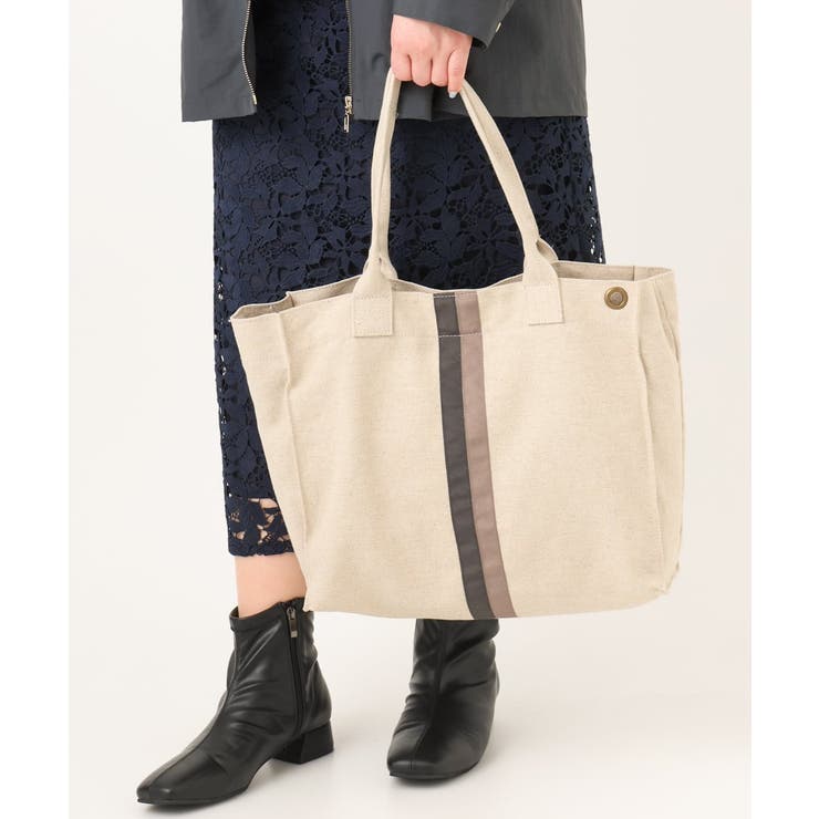 ベージュ(82) | 配色ラインスクエアトートバッグ | eur3