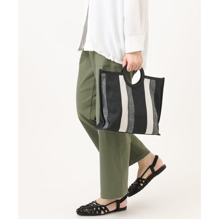 ブラック | 【2WAY】ストライプパイピングスクエアトートバッグ | eur3