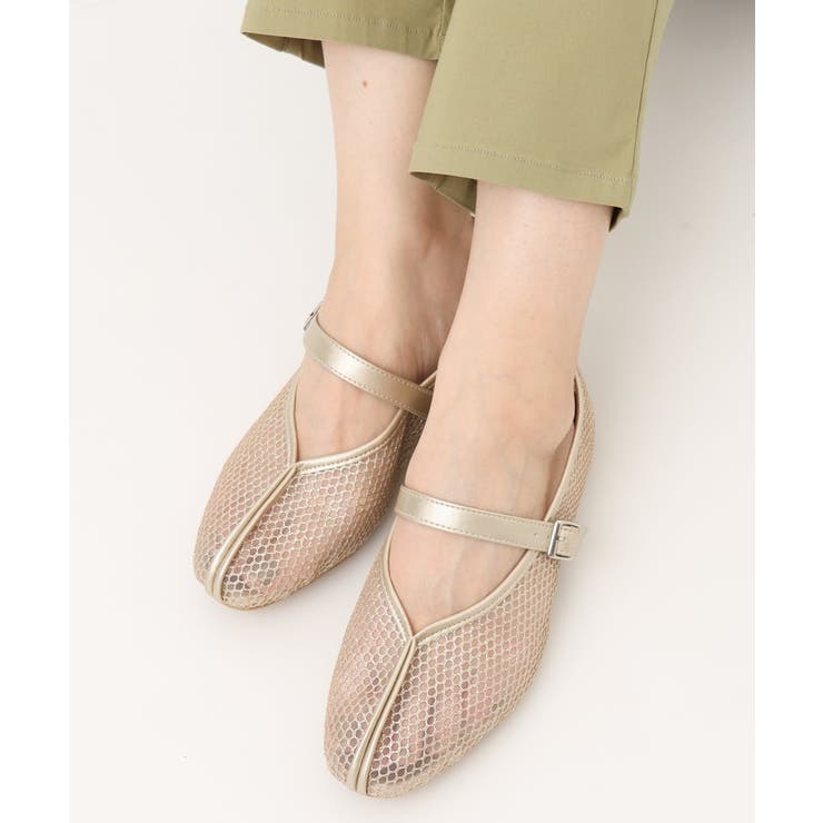 ゴールド | 【la farfaコラボ】Vカットメッシュパンプス | eur3
