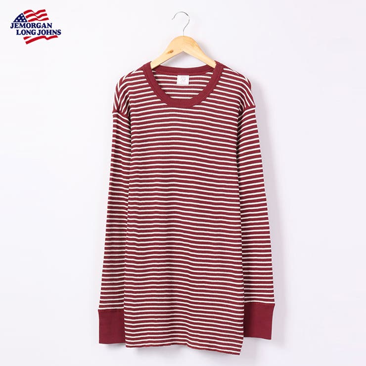 ワインxナチュラル(細ピッチ) | ボーダークルーネック長袖Tシャツ | JEMORGAN