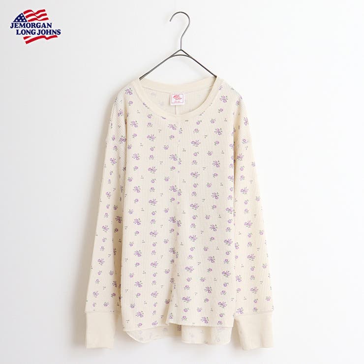 ラベンダー | ワッフル花柄センター切替長袖Tシャツ | JEMORGAN