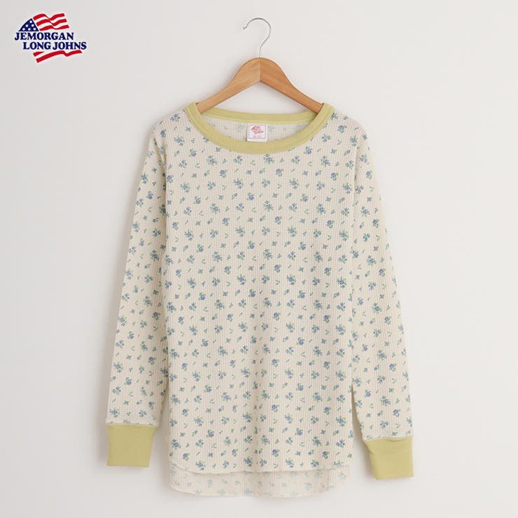 サックス | ワッフル花柄クルーネック長袖Tシャツ | JEMORGAN