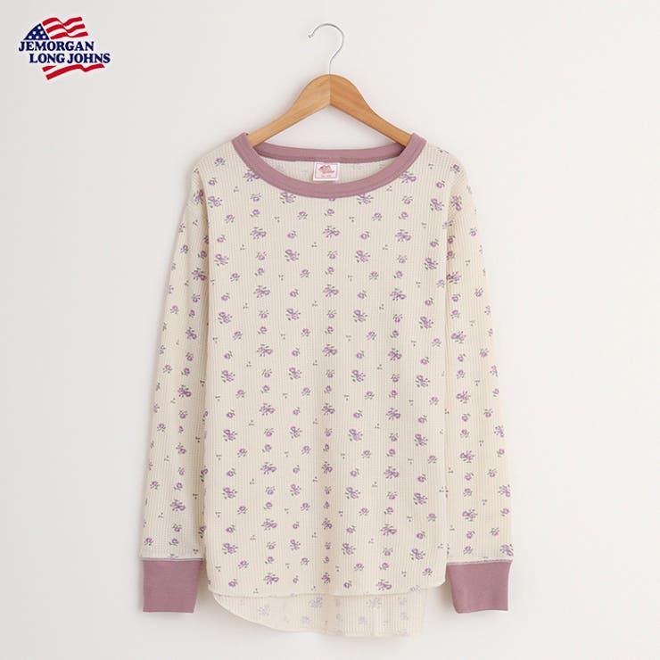 ラベンダー | ワッフル花柄クルーネック長袖Tシャツ | JEMORGAN
