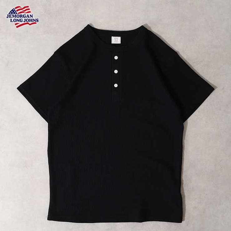 ブラック | ワッフル半袖ヘンリーネックTシャツ | JEMORGAN