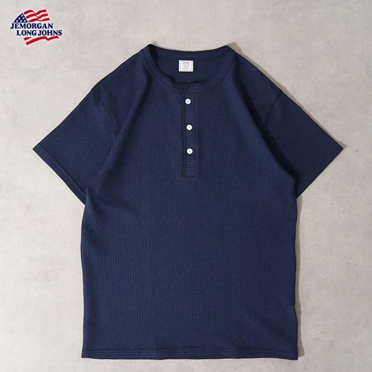 ネイビー | ワッフル半袖ヘンリーネックTシャツ | JEMORGAN