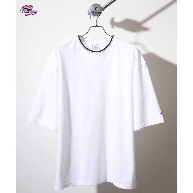 オフホワイト | カノコクルーネック襟ライン半袖Tシャツ | JEMORGAN