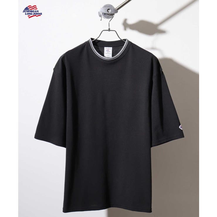 ブラック | カノコクルーネック襟ライン半袖Tシャツ | JEMORGAN