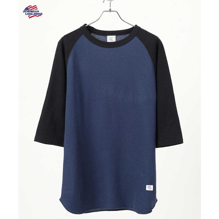 ネイビー | 裾ラウンドラグランクレリッククルーネック７分袖Tシャツ | JEMORGAN