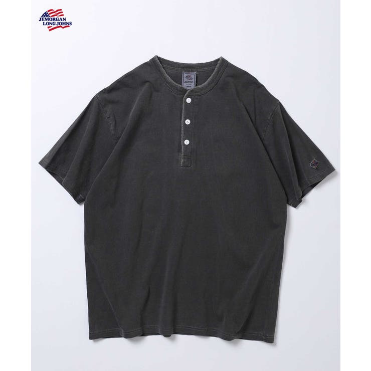 ブラック | 天竺ピグメント加工半袖ヘンリーネックTシャツ | JEMORGAN