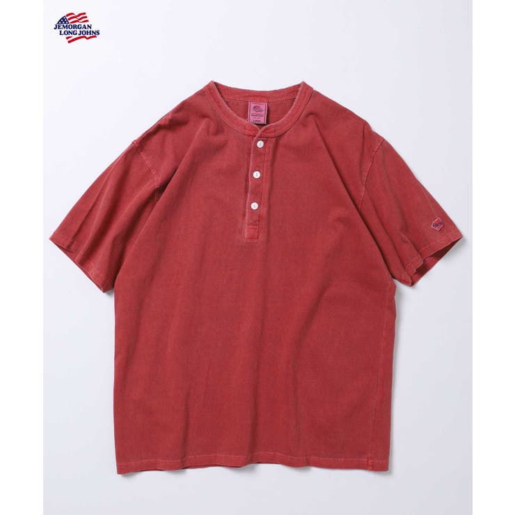 レッド | 天竺ピグメント加工半袖ヘンリーネックTシャツ | JEMORGAN