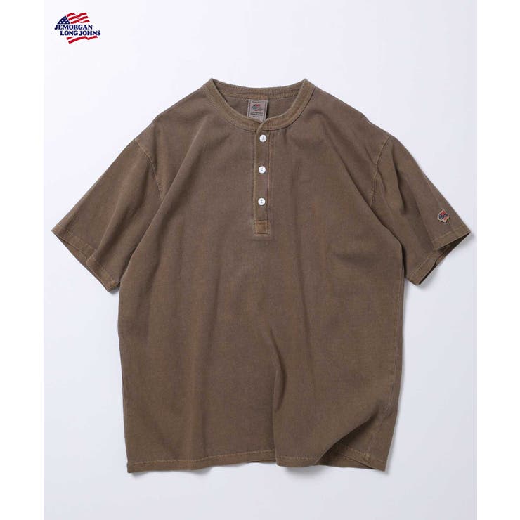 ブラウン | 天竺ピグメント加工半袖ヘンリーネックTシャツ | JEMORGAN