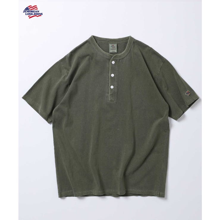 オリーブ | 天竺ピグメント加工半袖ヘンリーネックTシャツ | JEMORGAN