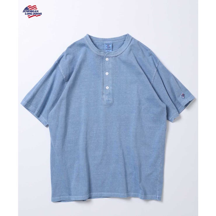 サックス | 天竺ピグメント加工半袖ヘンリーネックTシャツ | JEMORGAN