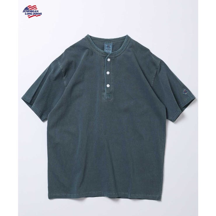D.ブルー | 天竺ピグメント加工半袖ヘンリーネックTシャツ | JEMORGAN