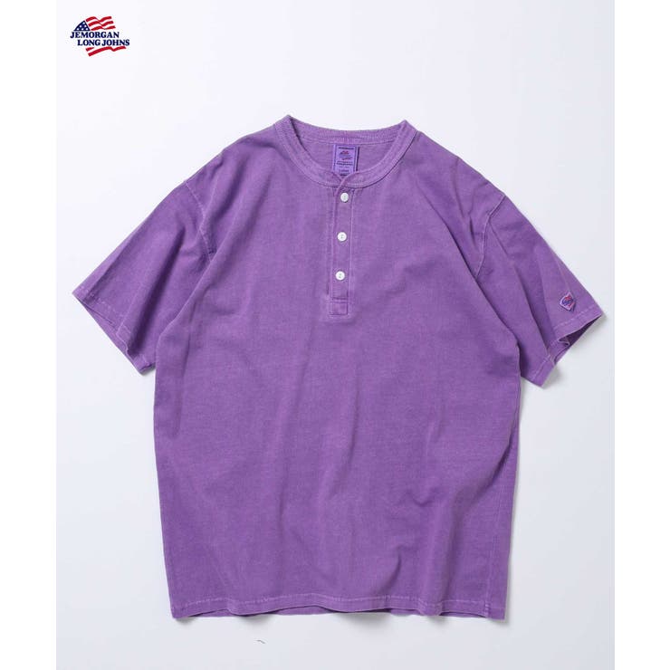 パープル | 天竺ピグメント加工半袖ヘンリーネックTシャツ | JEMORGAN