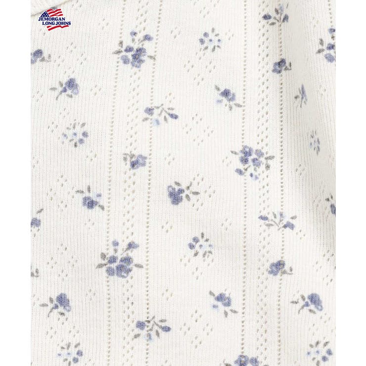 ネイビー | アイレットフライス花柄ハーフスリーブTシャツ | JEMORGAN