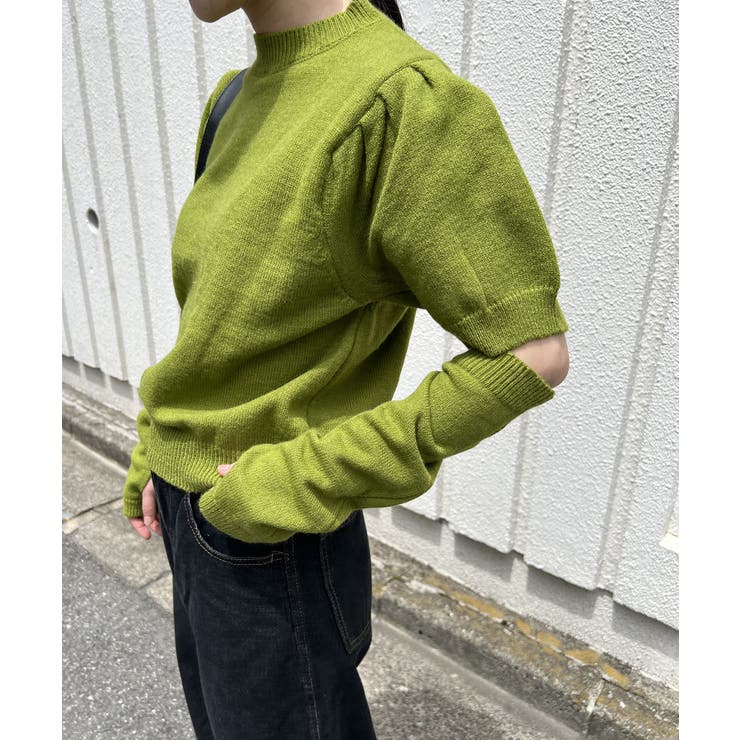 アームウォーマー付きクルーネック半袖ニットトップス | Jewelobe | 詳細画像10 