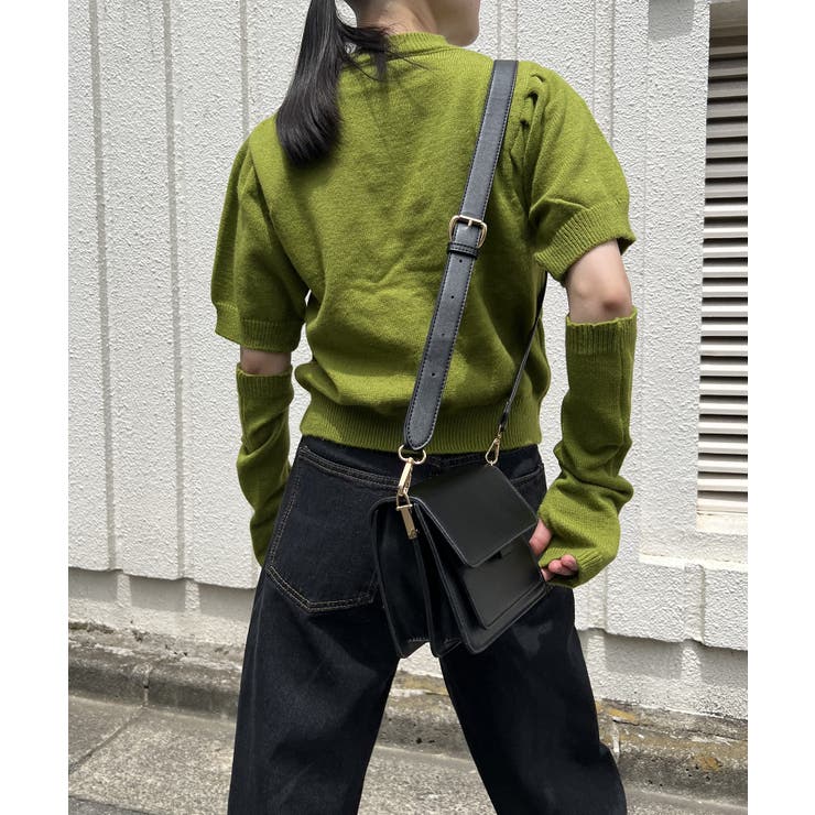 アームウォーマー付きクルーネック半袖ニットトップス | Jewelobe | 詳細画像11 